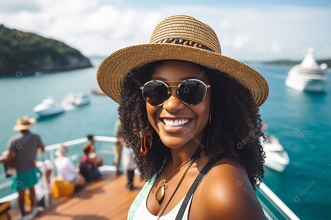 Mulher turística em navio de cruzeiro