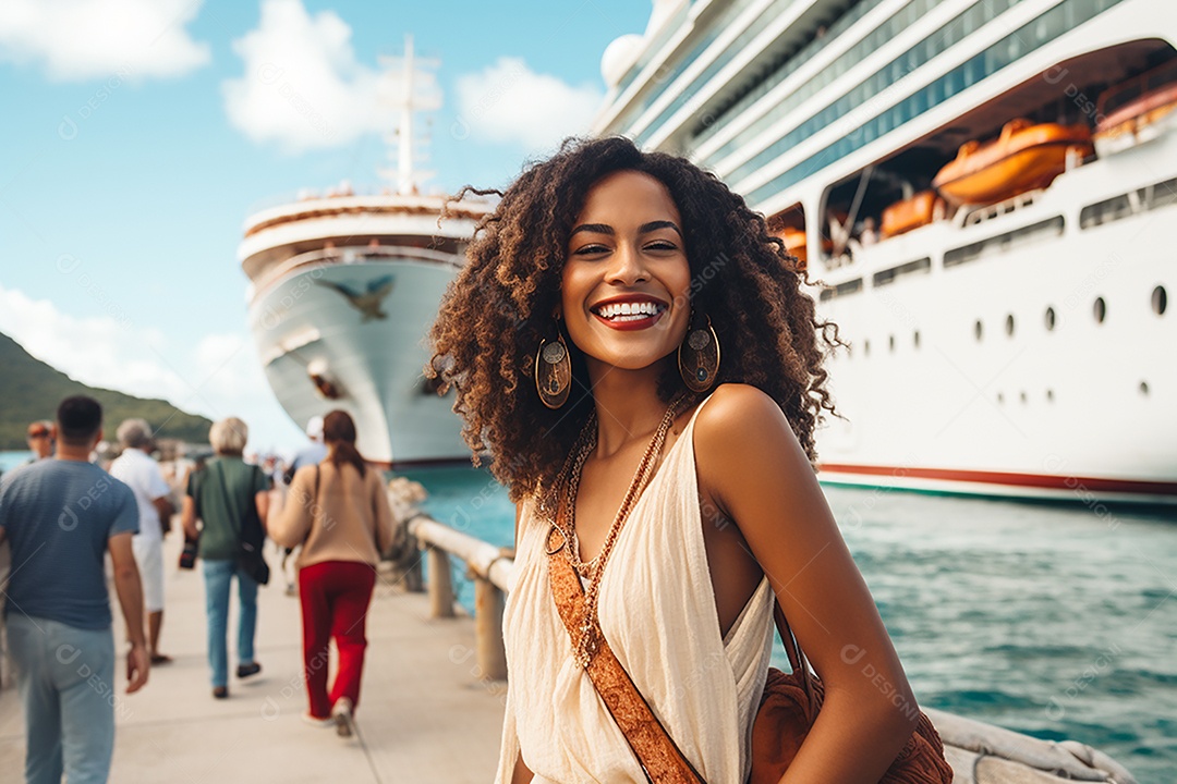 Mulher turística em navio de cruzeiro