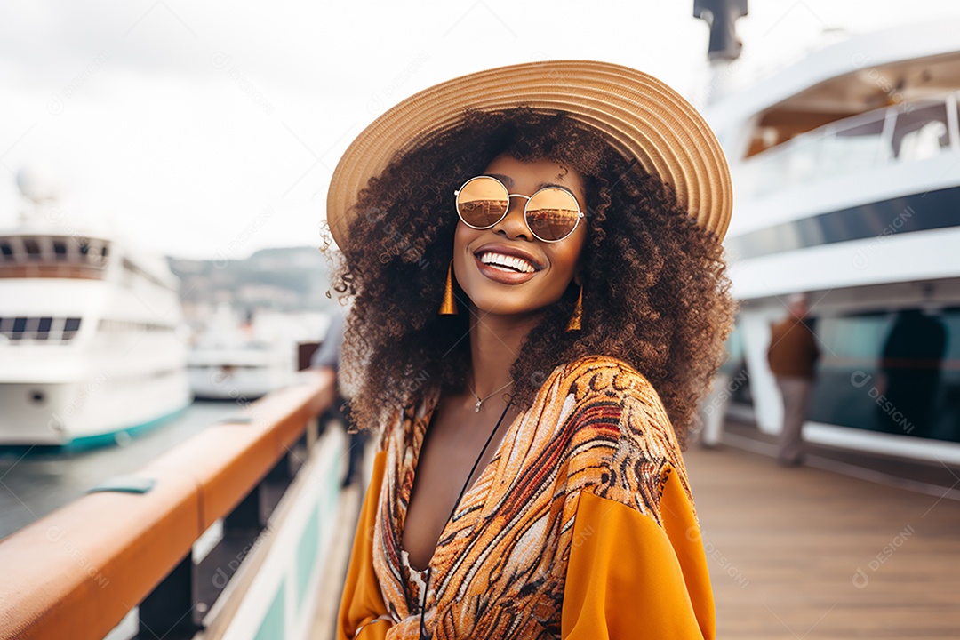 Mulher turística em navio de cruzeiro
