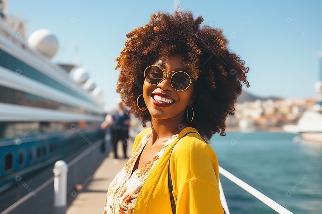 Mulher turística em navio de cruzeiro