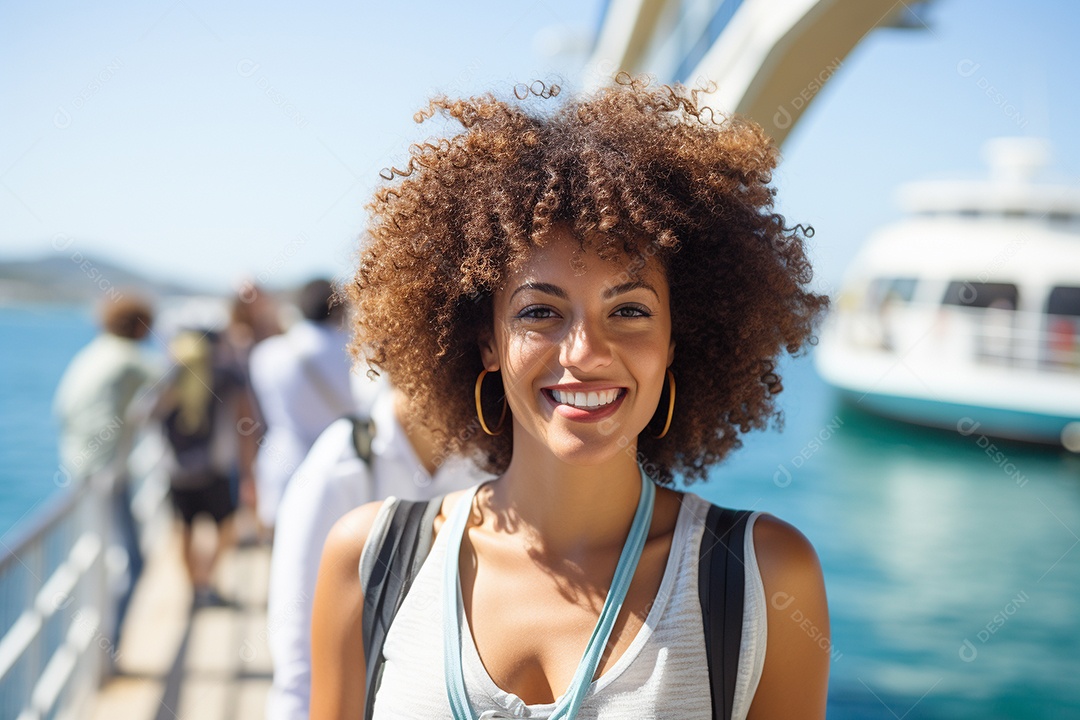 Mulher turística em navio de cruzeiro
