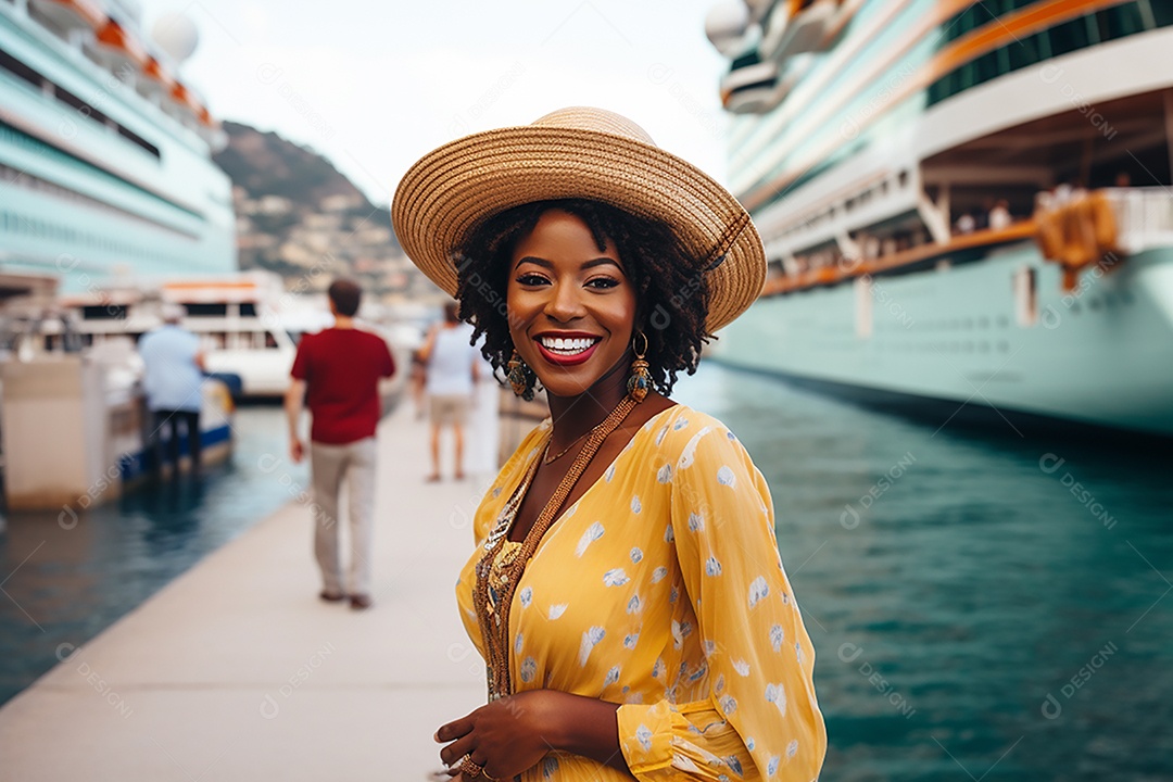 Mulher turística em navio de cruzeiro