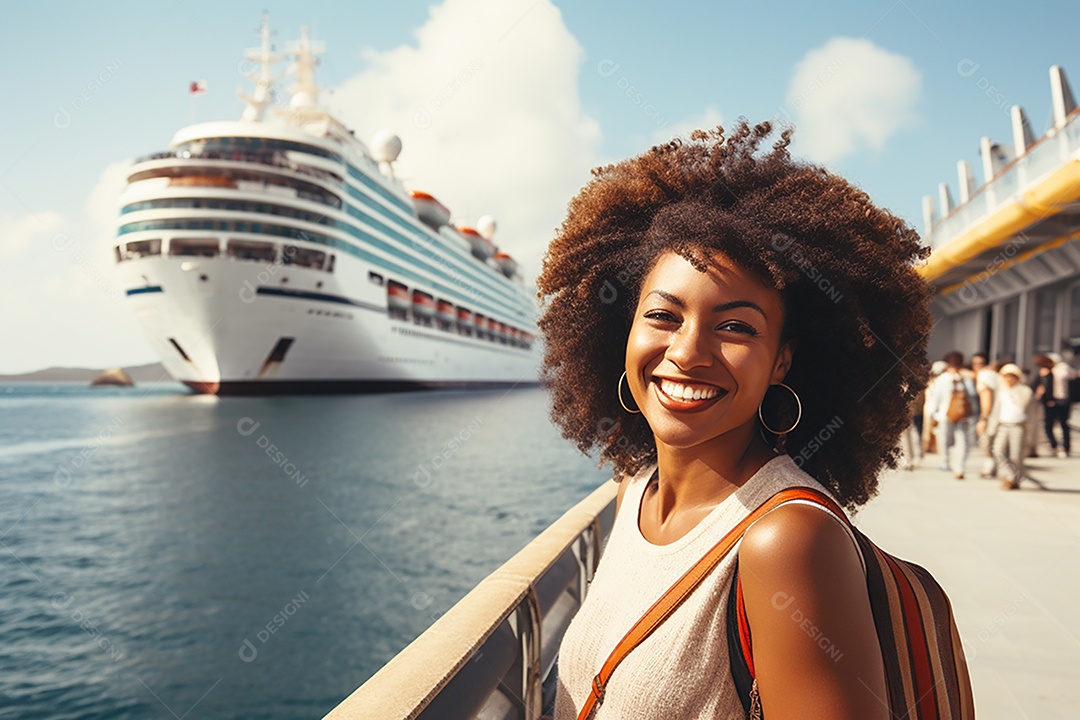 Mulher turística em navio de cruzeiro