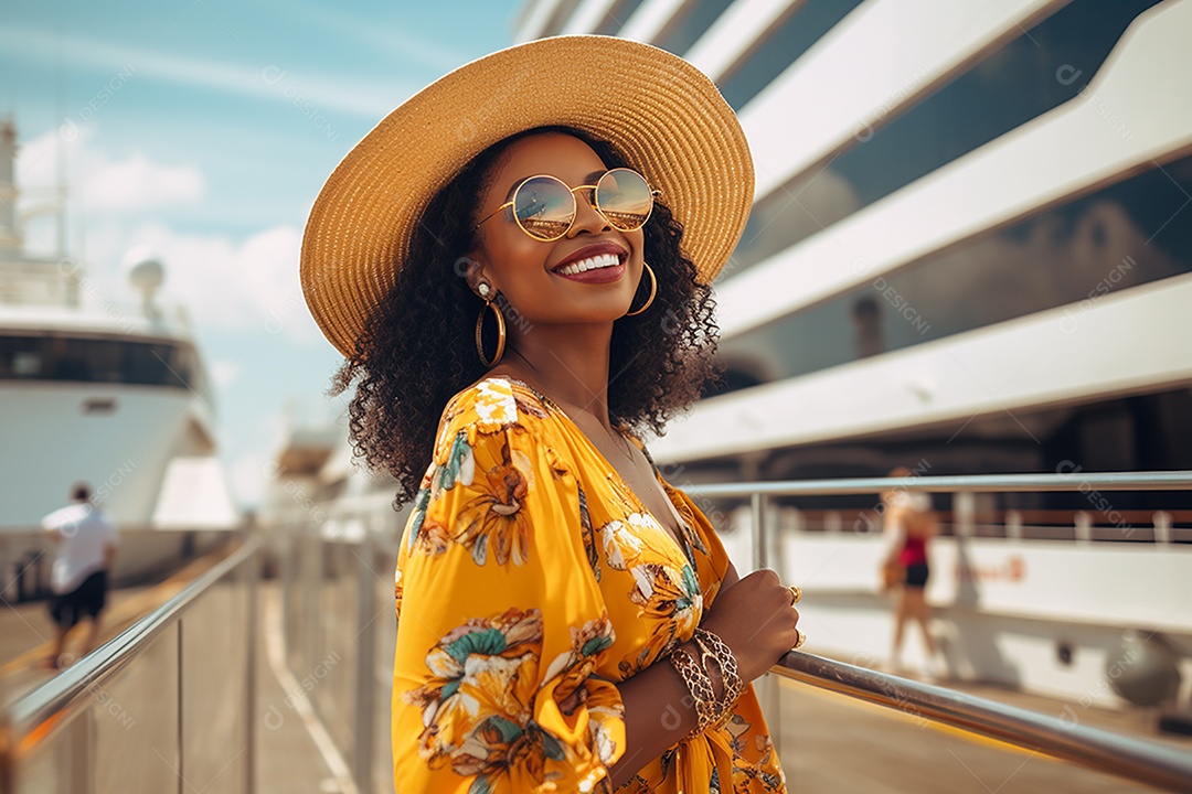 Mulher turística em navio de cruzeiro