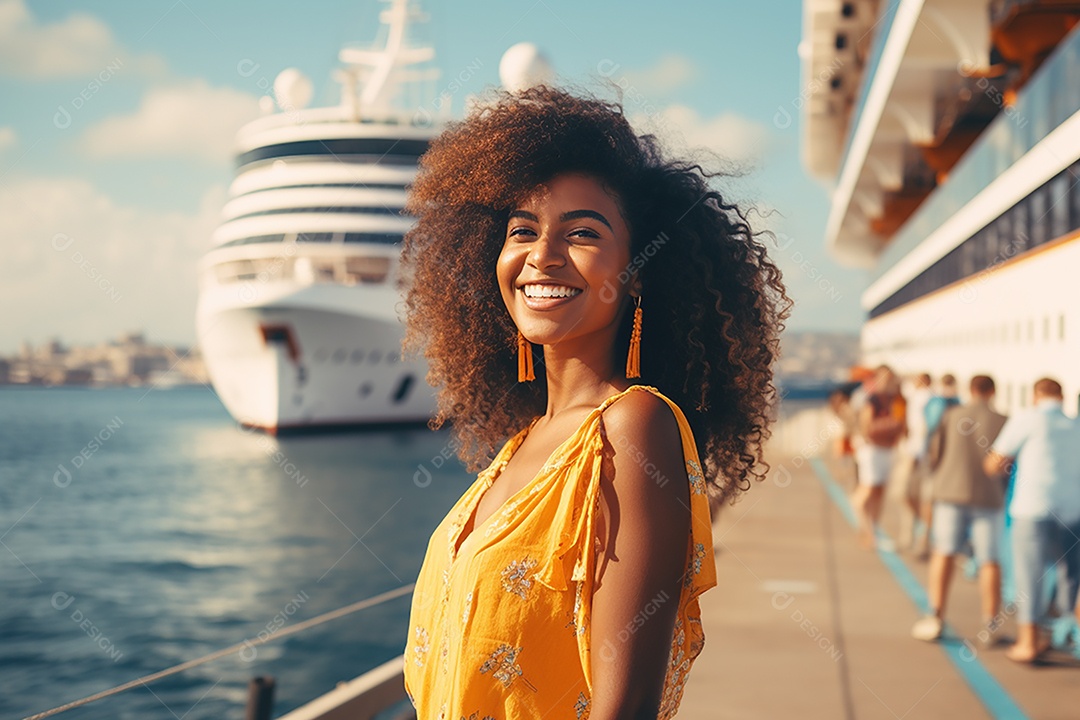 Mulher turística em navio de cruzeiro