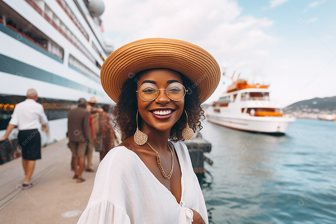 Mulher turística em navio de cruzeiro