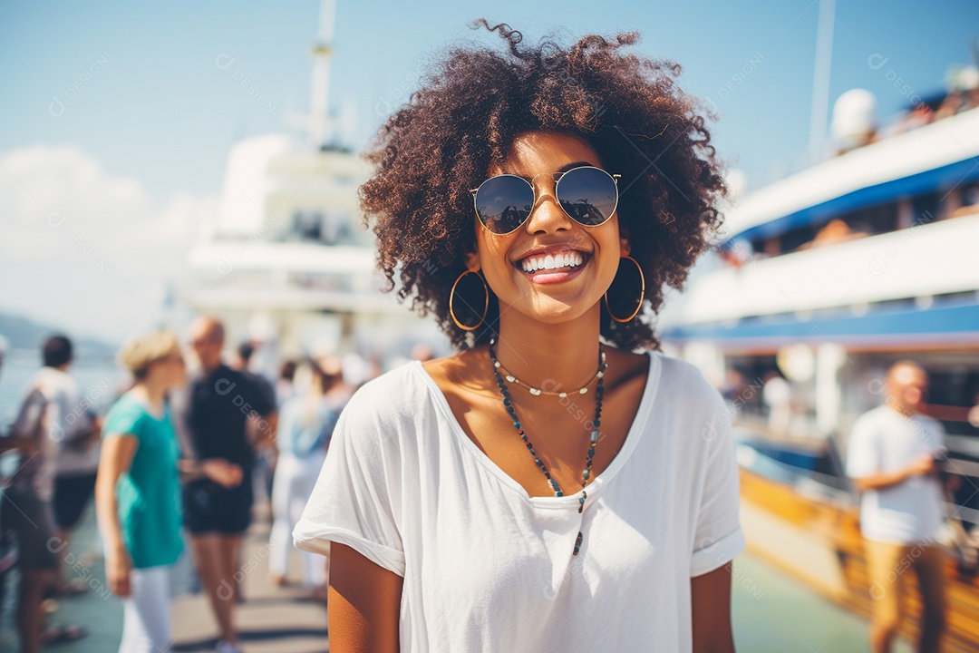 Mulher turística em navio de cruzeiro