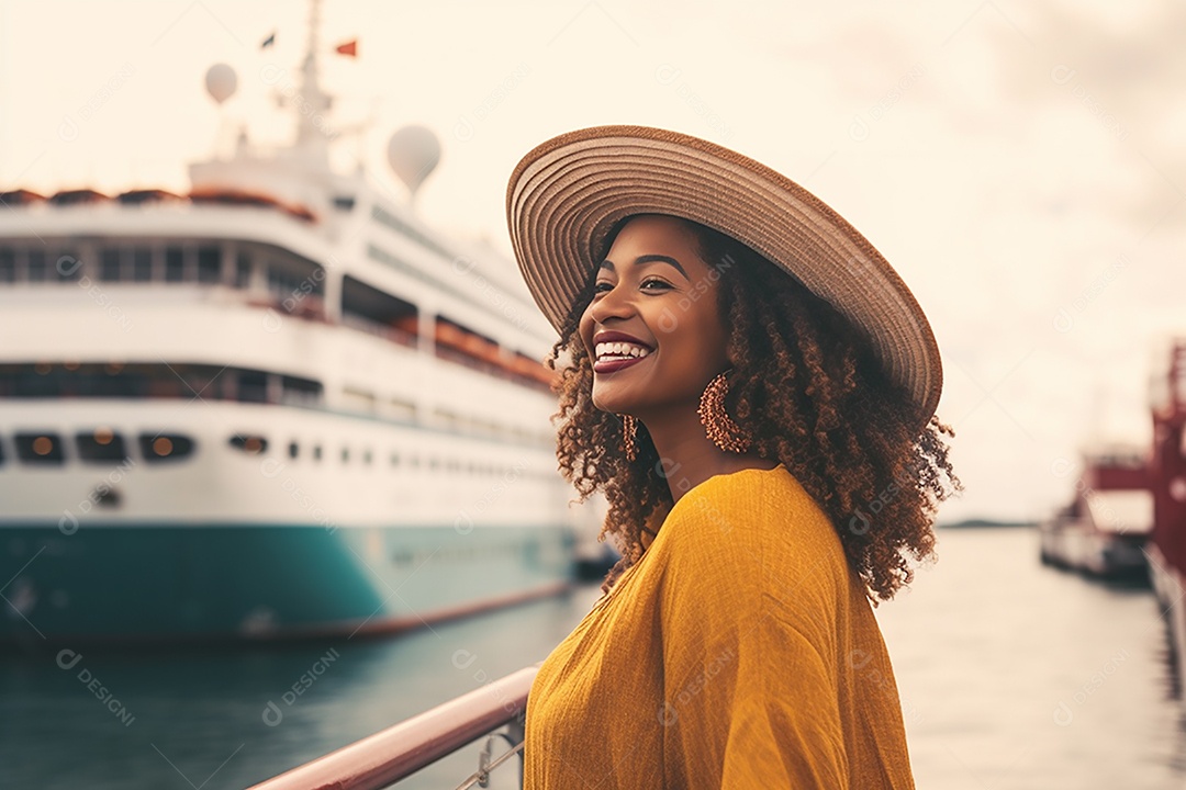 Mulher turística em navio de cruzeiro