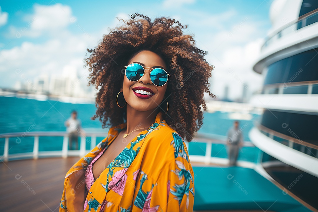 Mulher turística em navio de cruzeiro