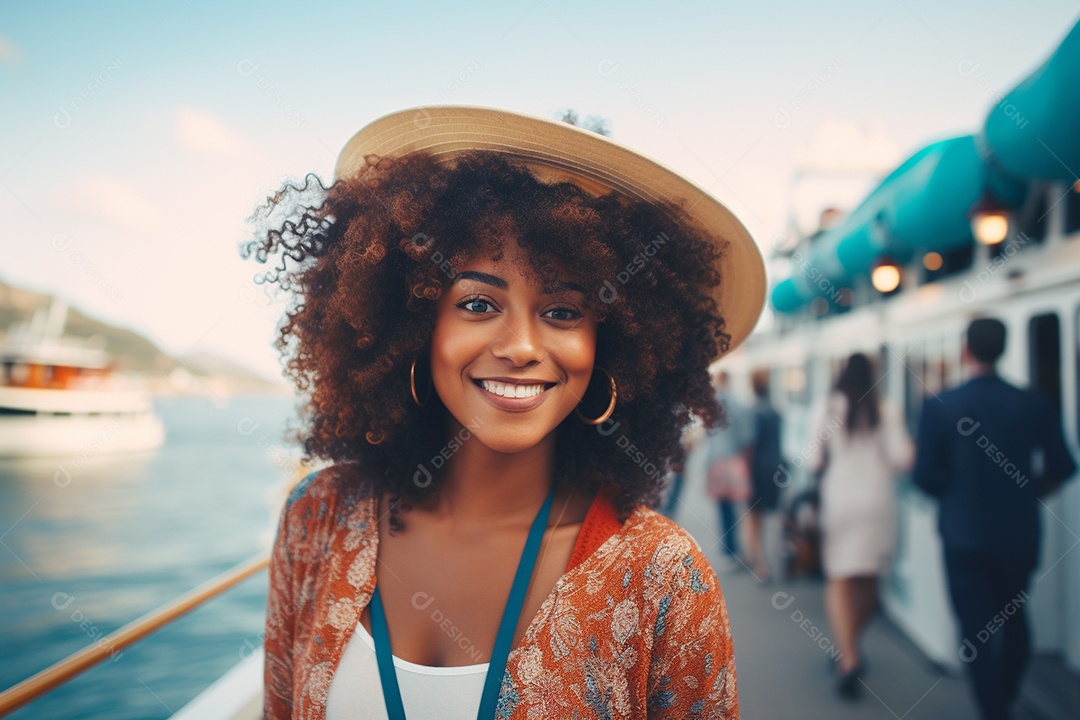 Mulher turística em navio de cruzeiro