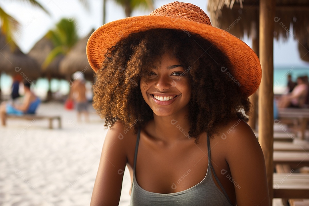 Mulher negra turística em Cancún