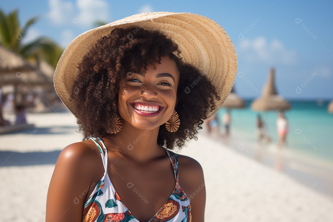 Mulher negra turística em Cancún