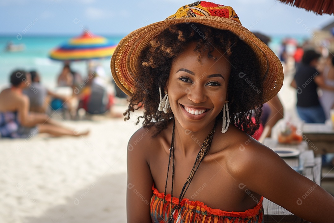 Mulher negra turística em Cancún