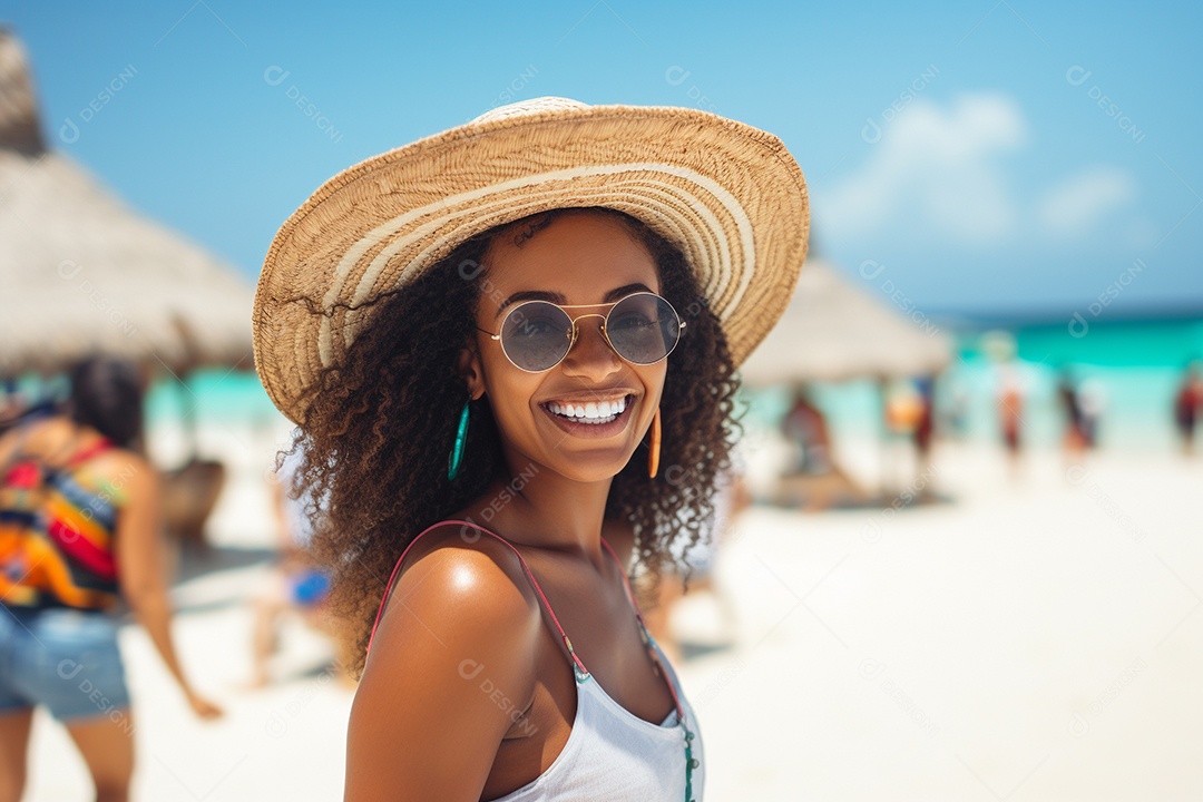 Mulher negra turística em Cancún