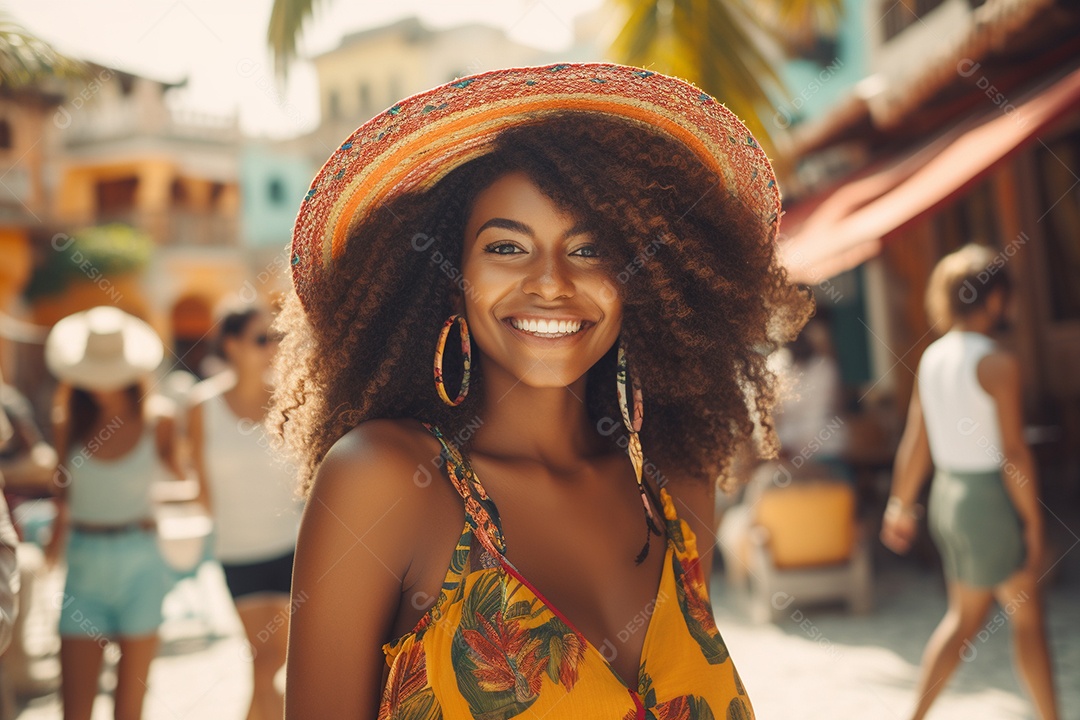 Mulher negra turística em Cancún