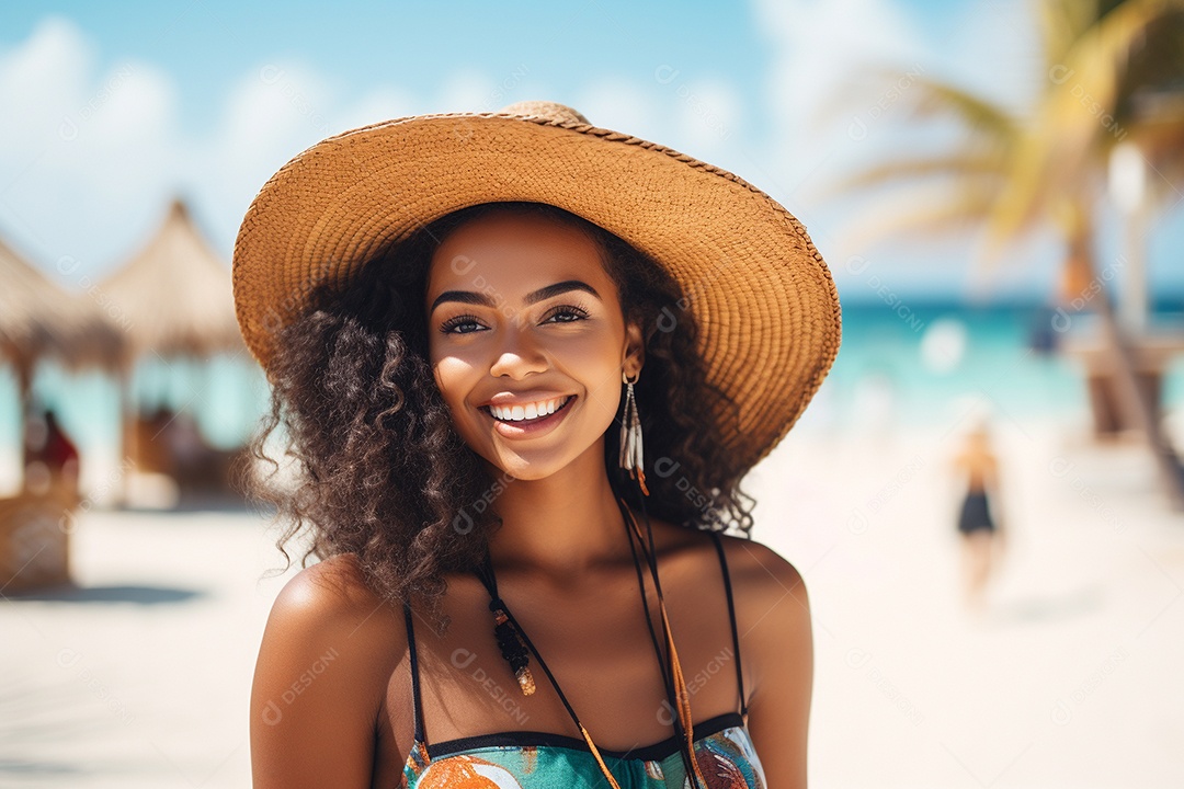 Mulher negra turística em Cancún