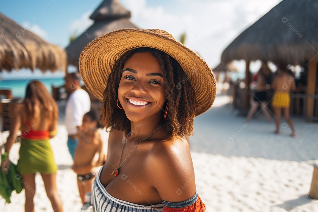 Mulher negra turística em Cancún