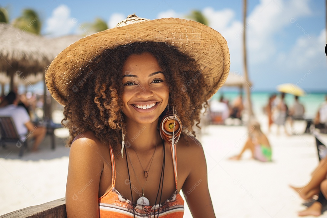 Mulher negra turística em Cancún