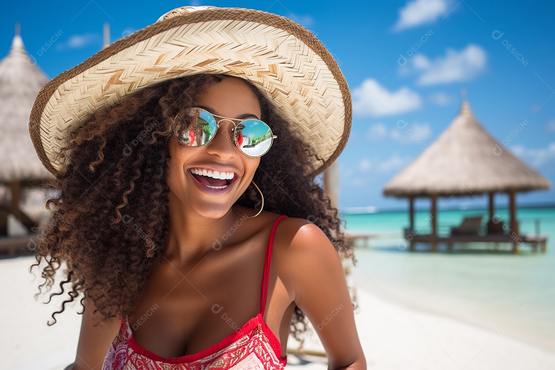 Mulher negra turística em Cancún