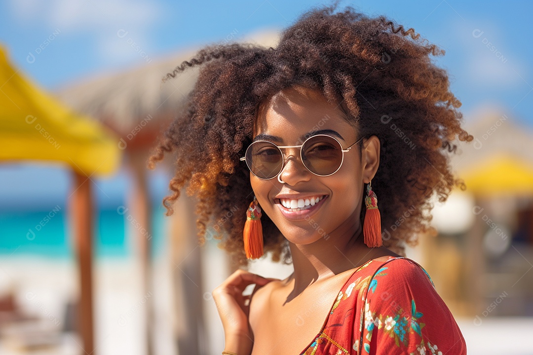Mulher negra turística em Cancún