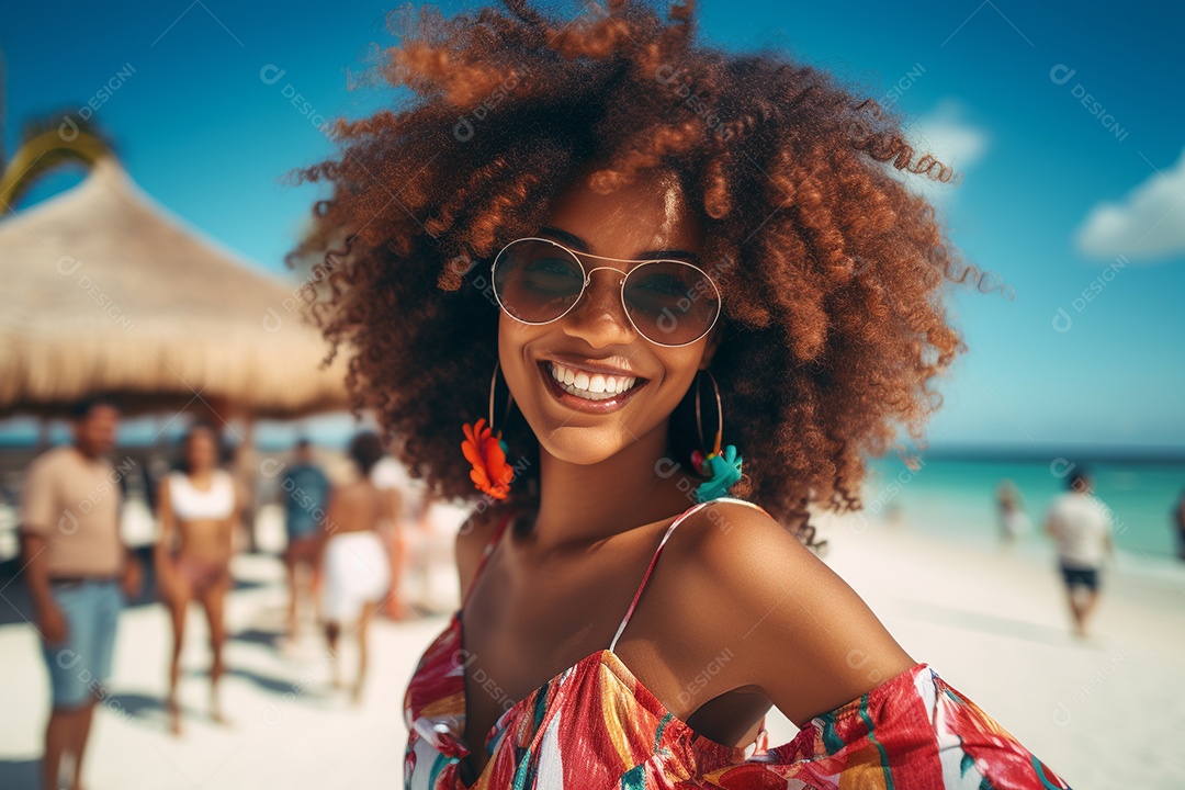Mulher negra turística em Cancún