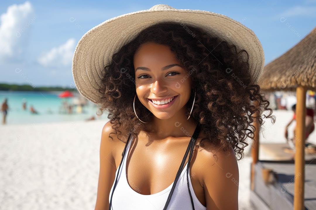 Mulher negra turística em Cancún