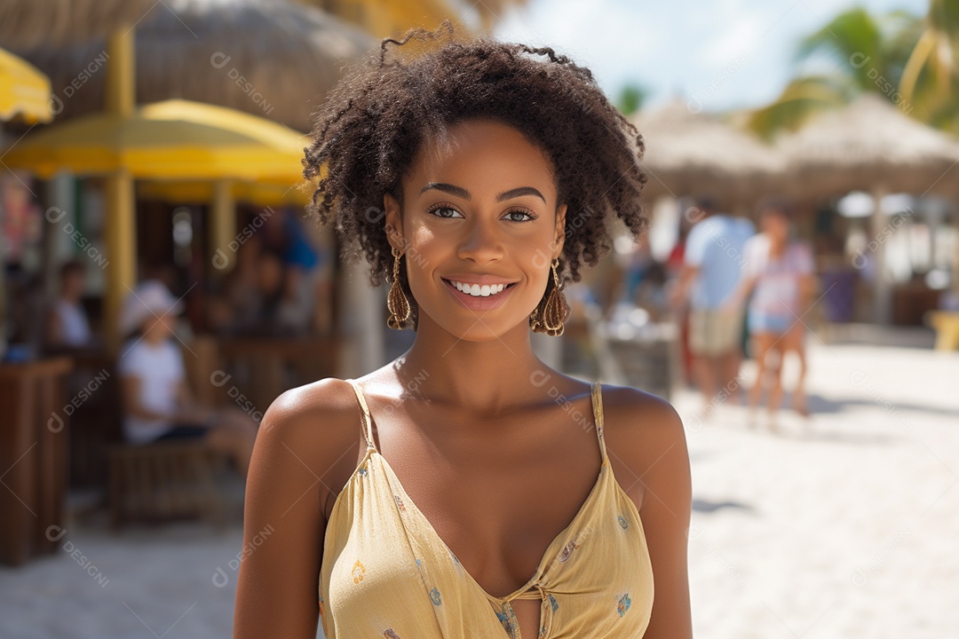 Mulher negra turística em Cancún