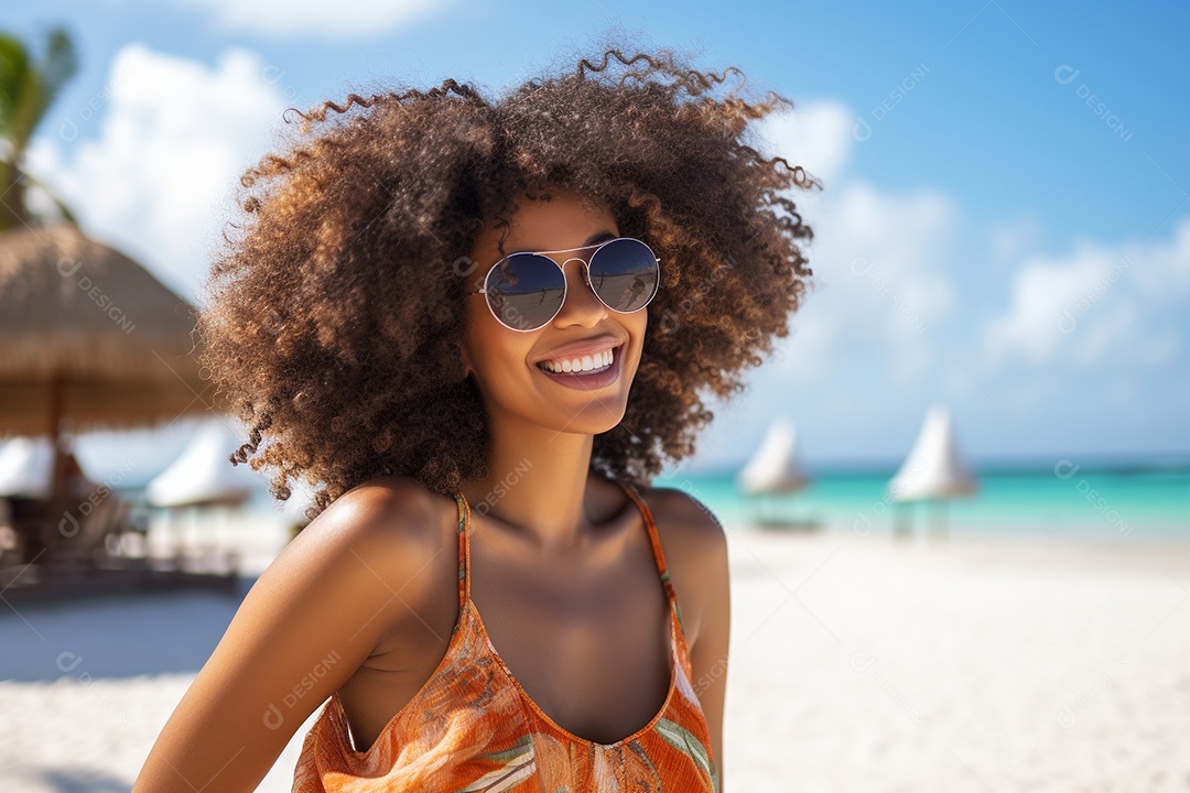 Mulher negra turística em Cancún