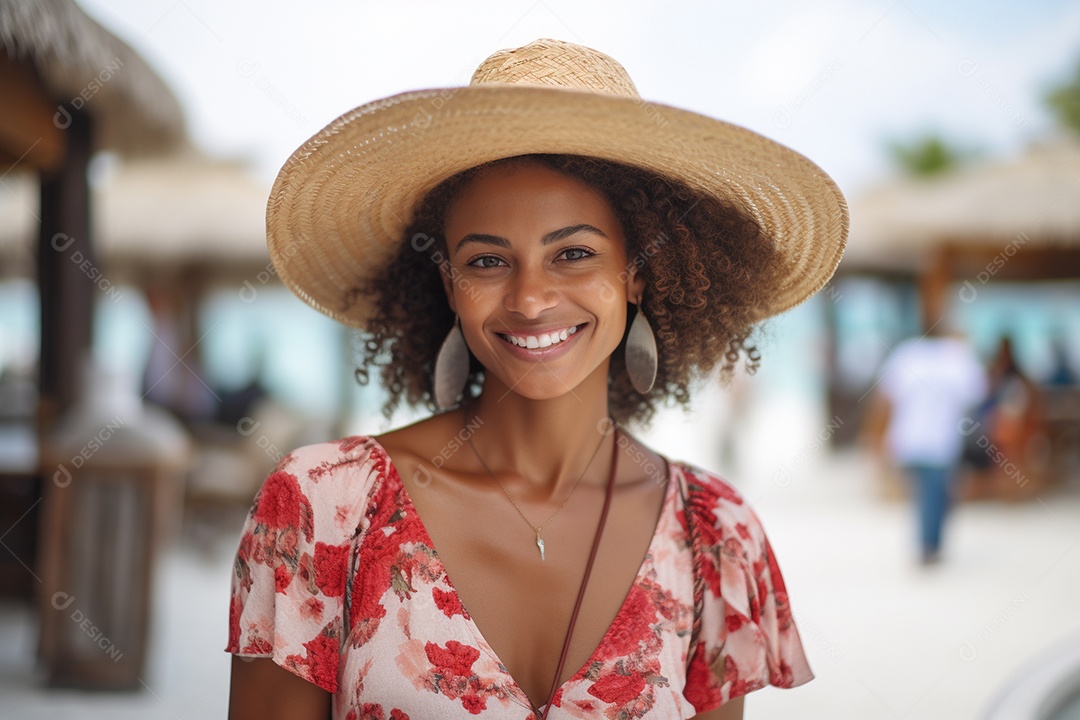 Mulher negra turística em Cancún