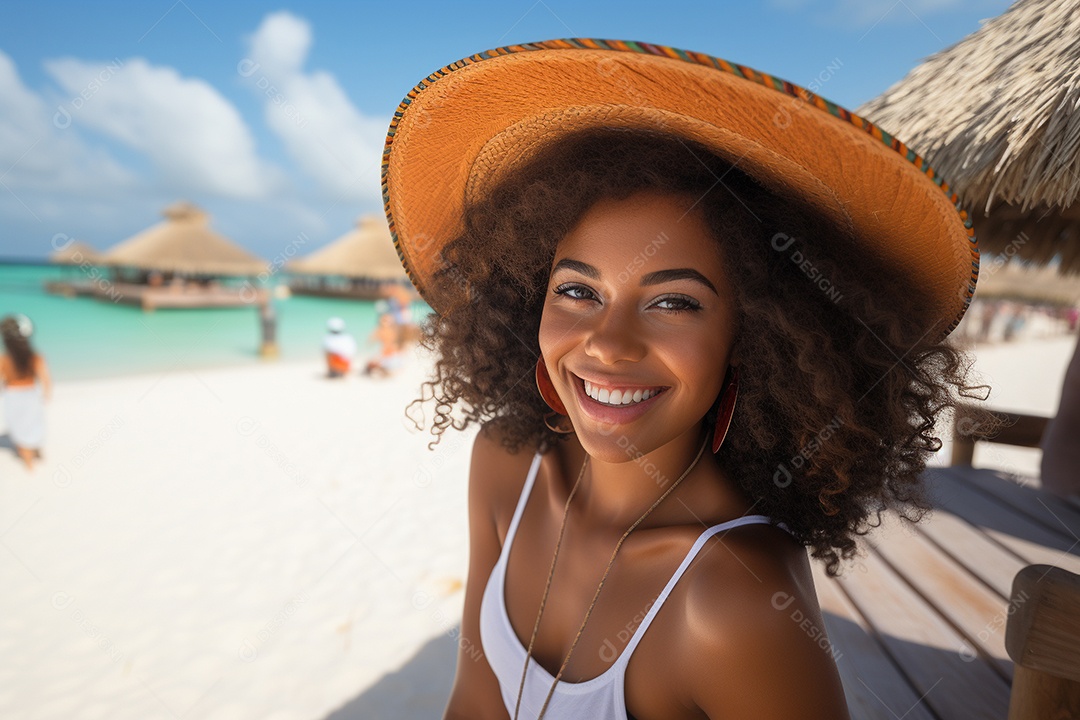 Mulher negra turística em Cancún