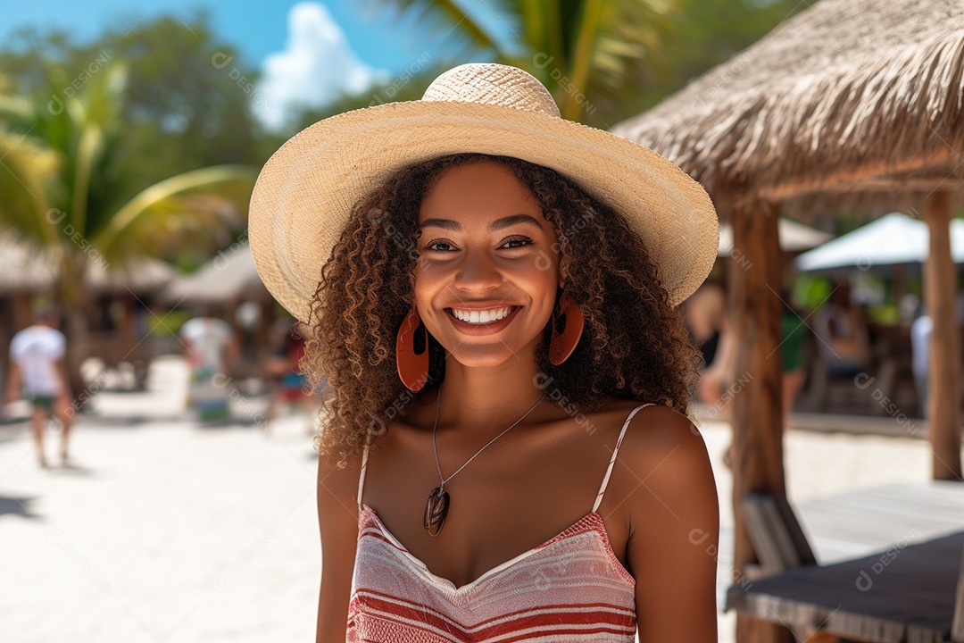Mulher negra turística em Cancún