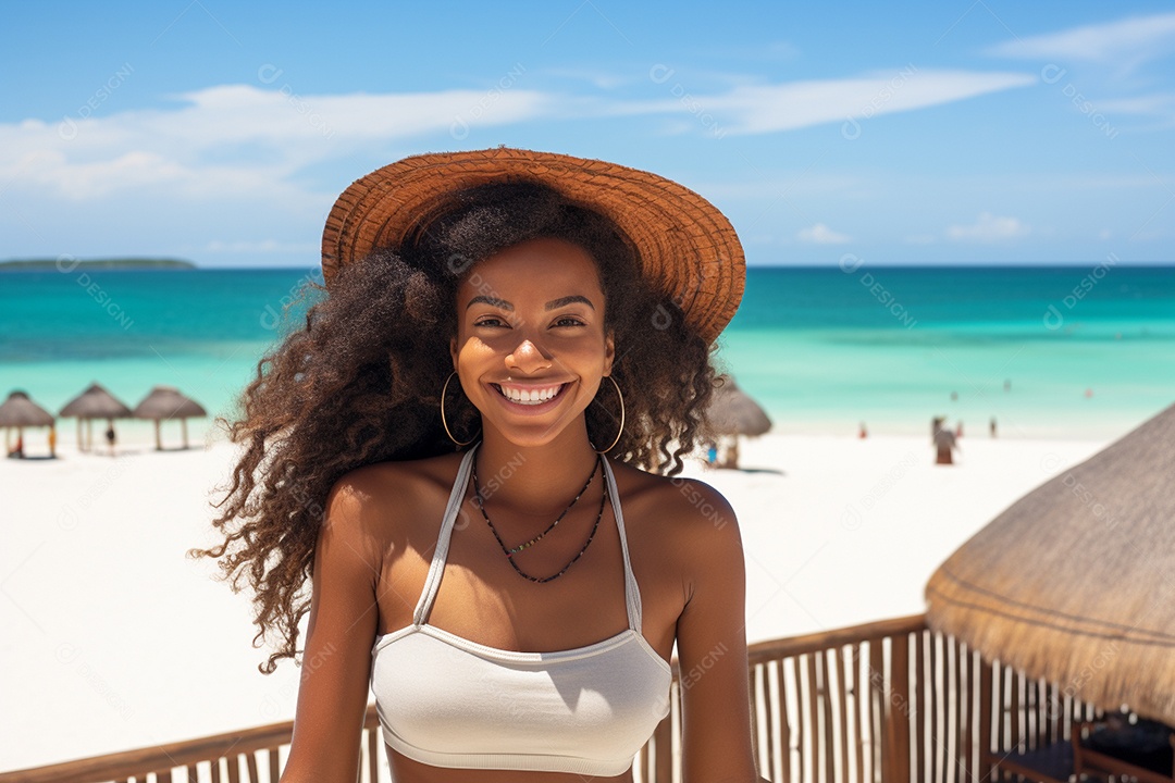 Mulher negra turística em Cancún