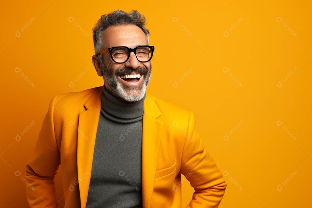 Pessoa feliz. Casual. Imagem social em destaque. Fundo colorido