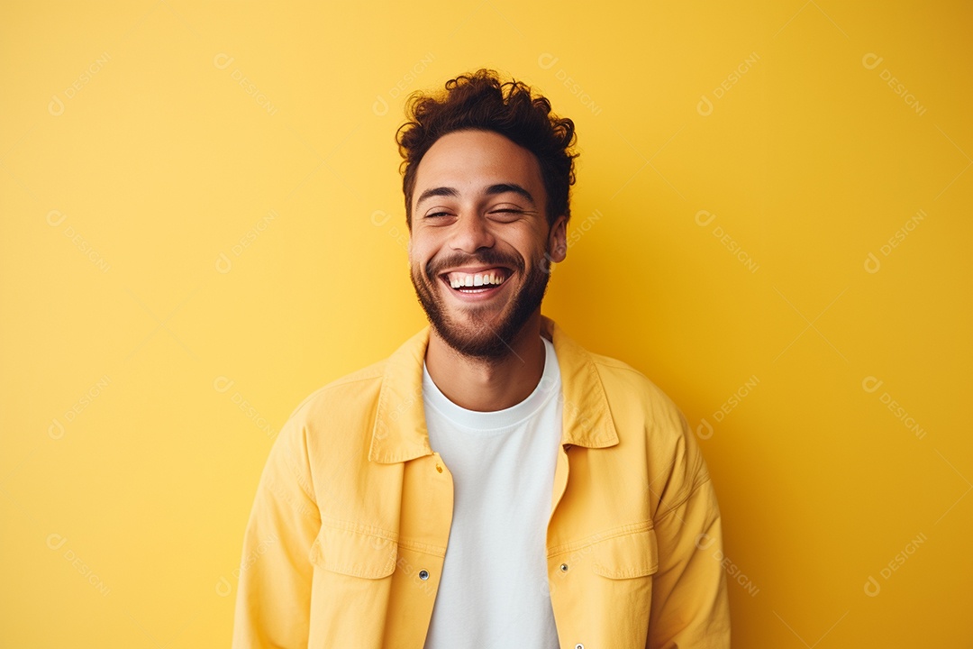 Pessoa feliz. Casual. Imagem social em destaque. Fundo colorido