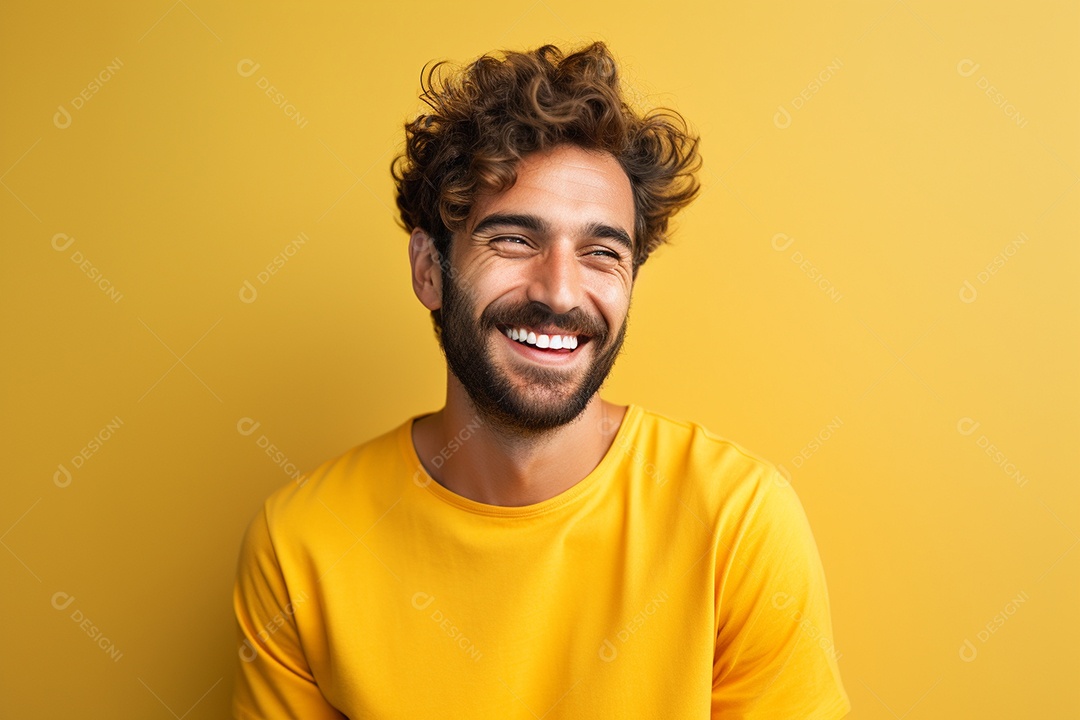 Pessoa feliz. Casual. Imagem social em destaque. Fundo colorido