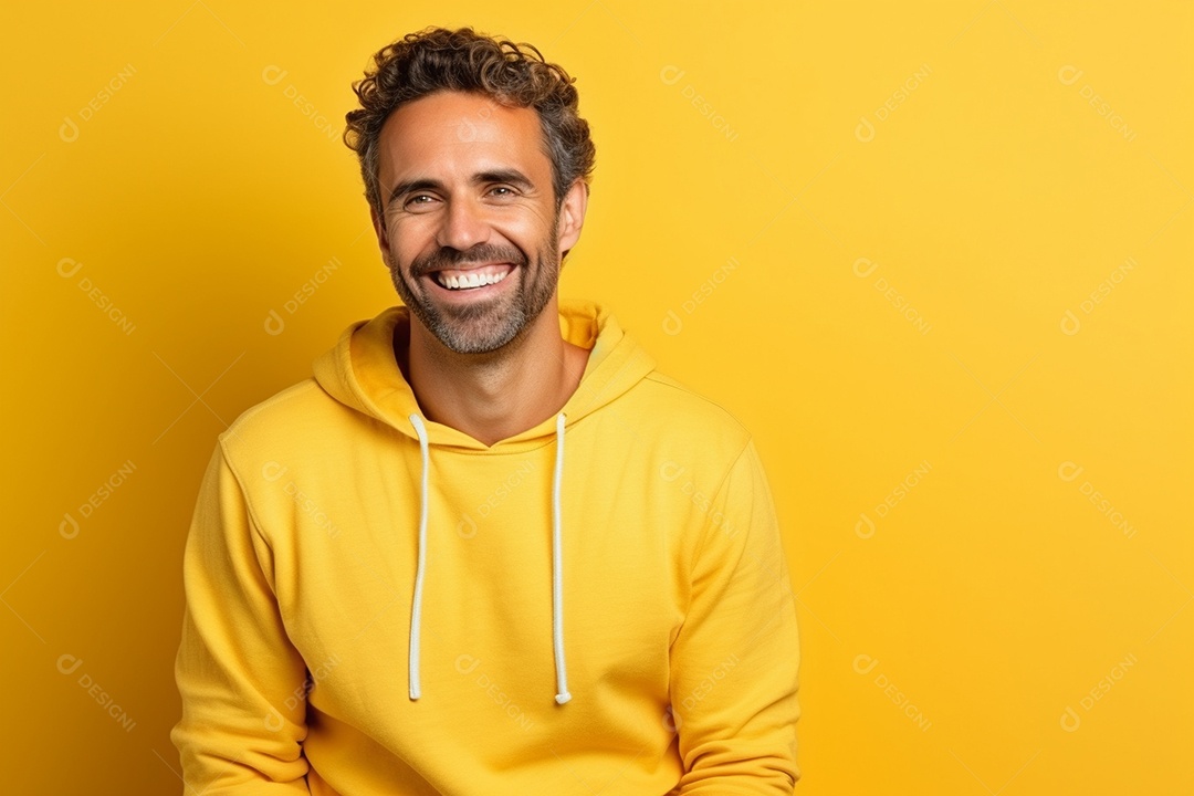 Pessoa feliz. Casual. Imagem social em destaque. Fundo colorido