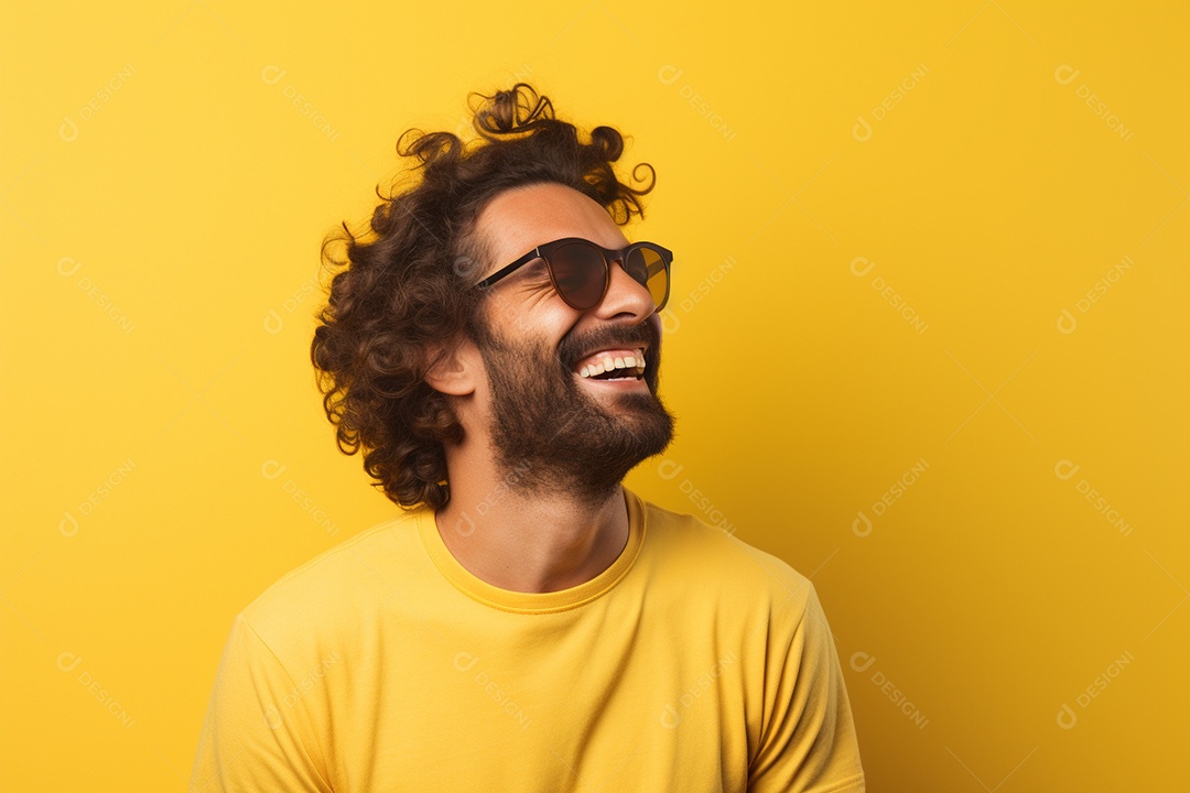 Pessoa feliz. Casual. Imagem social em destaque. Fundo colorido