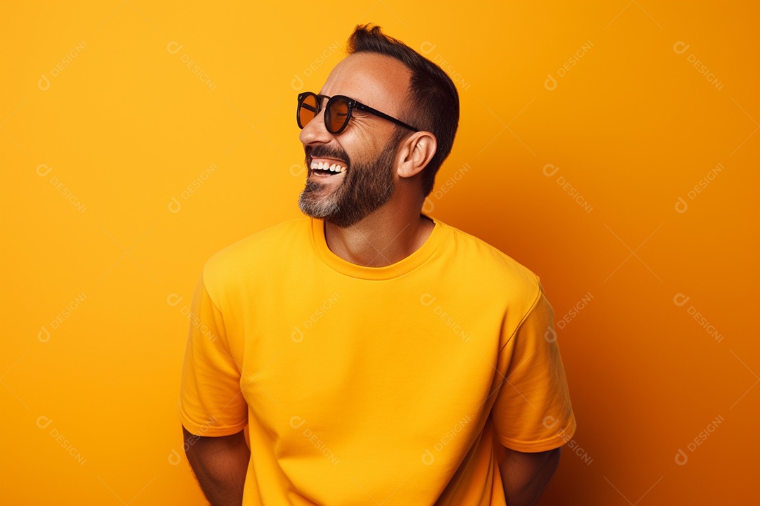 Pessoa feliz. Casual. Imagem social em destaque. Fundo colorido