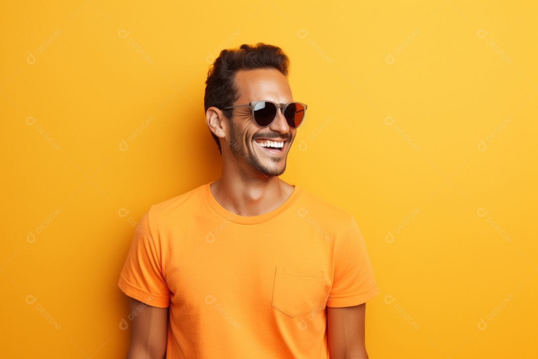 Pessoa feliz. Casual. Imagem social em destaque. Fundo colorido