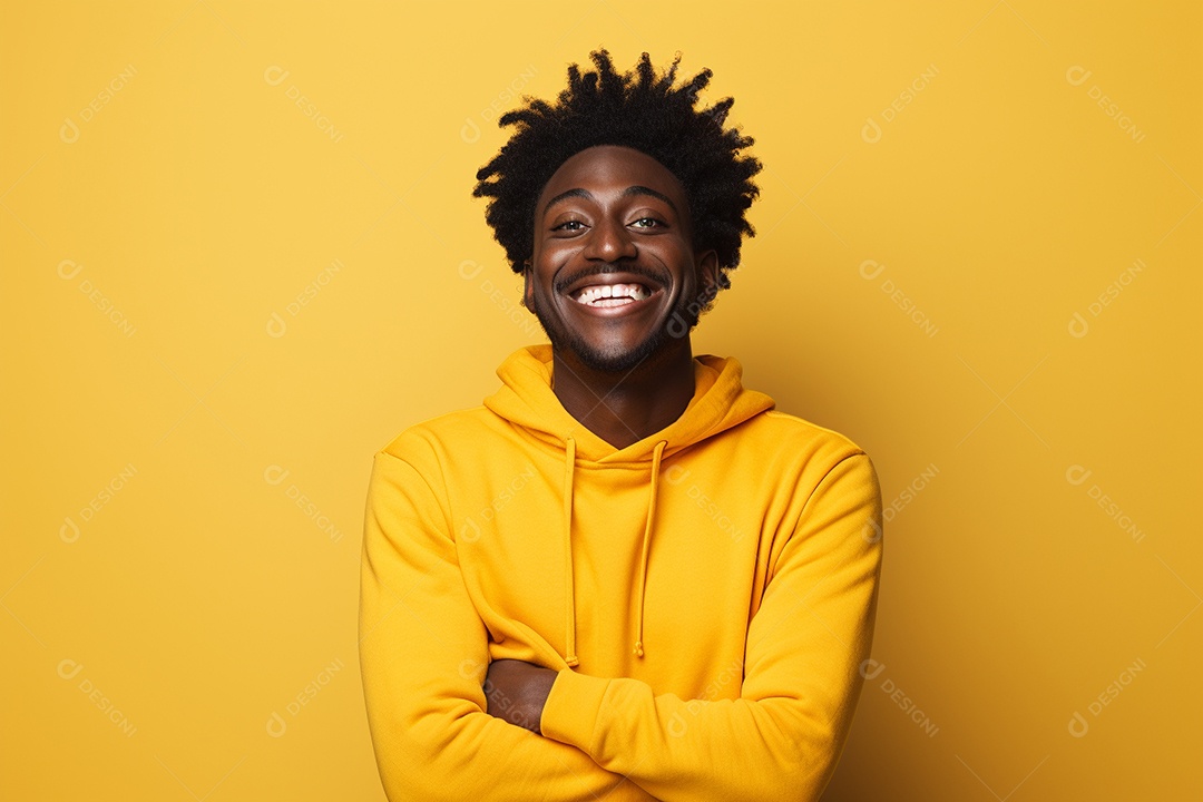 Homem negro feliz. Casual. Imagem social em destaque. Fundo colorido