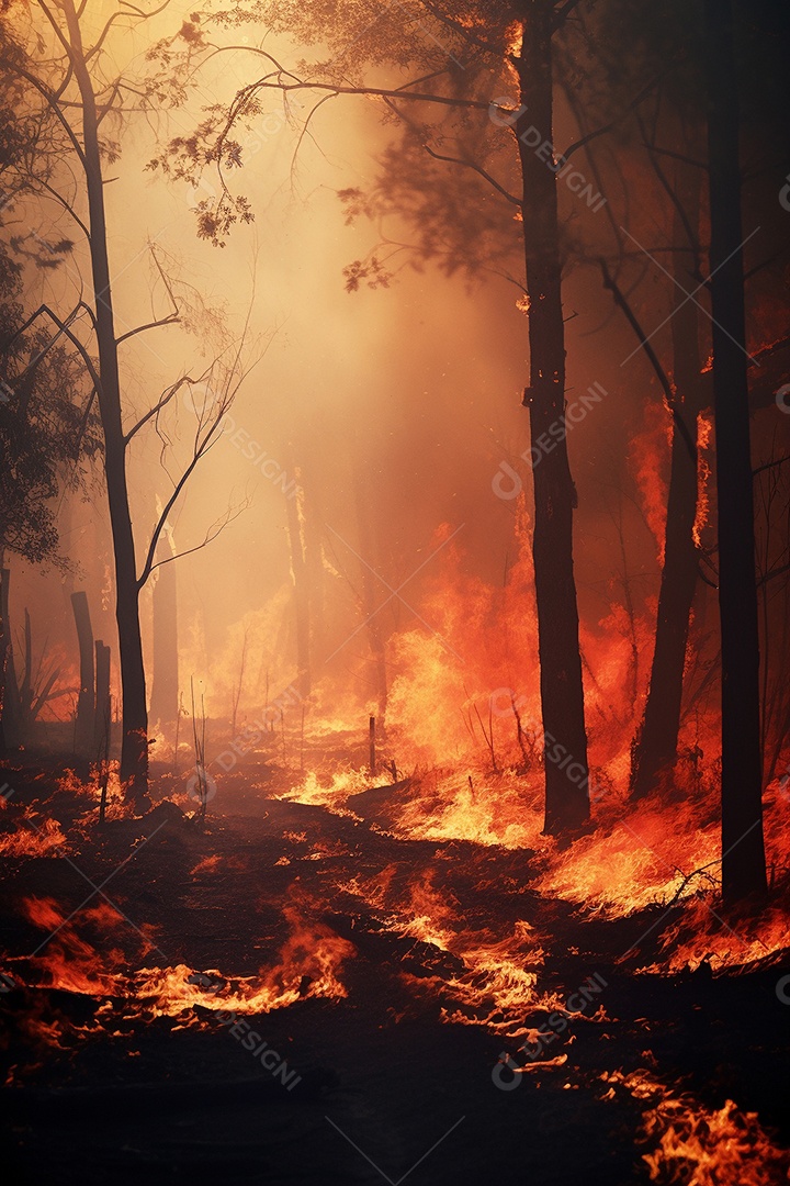 Incêndio florestal ardente destrói ambiente natural ao ar livre