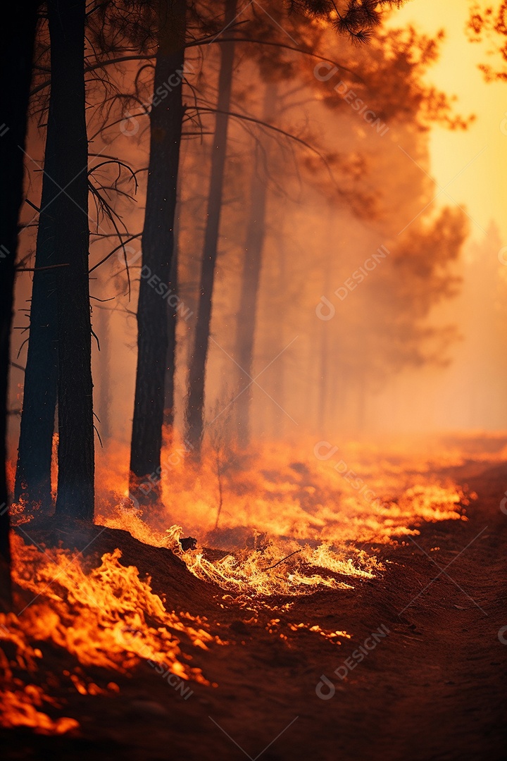 Incêndio florestal ardente destrói ambiente natural ao ar livre