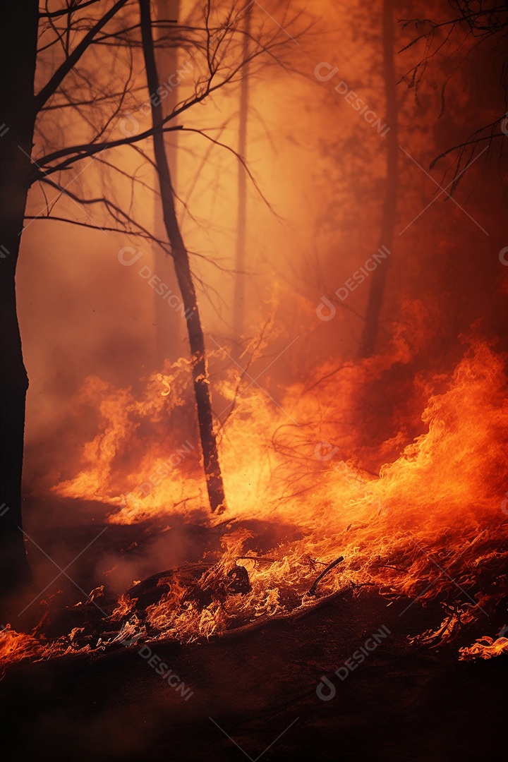 Incêndio florestal ardente destrói ambiente natural ao ar livre