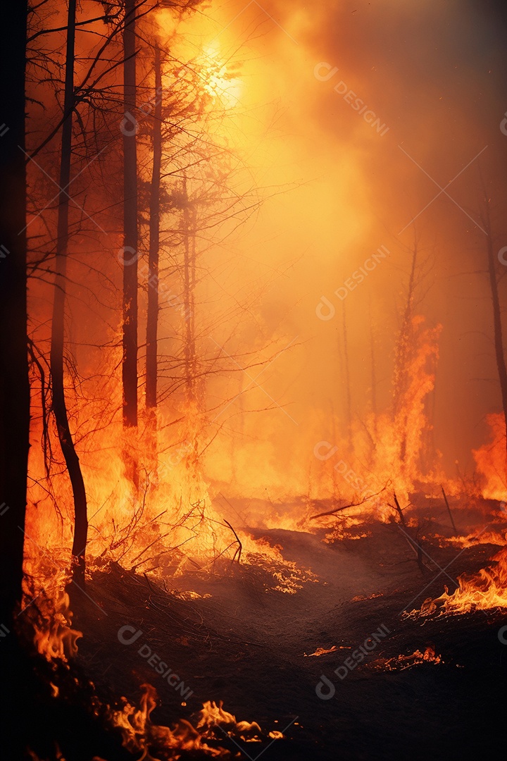 Incêndio florestal ardente destrói ambiente natural ao ar livre