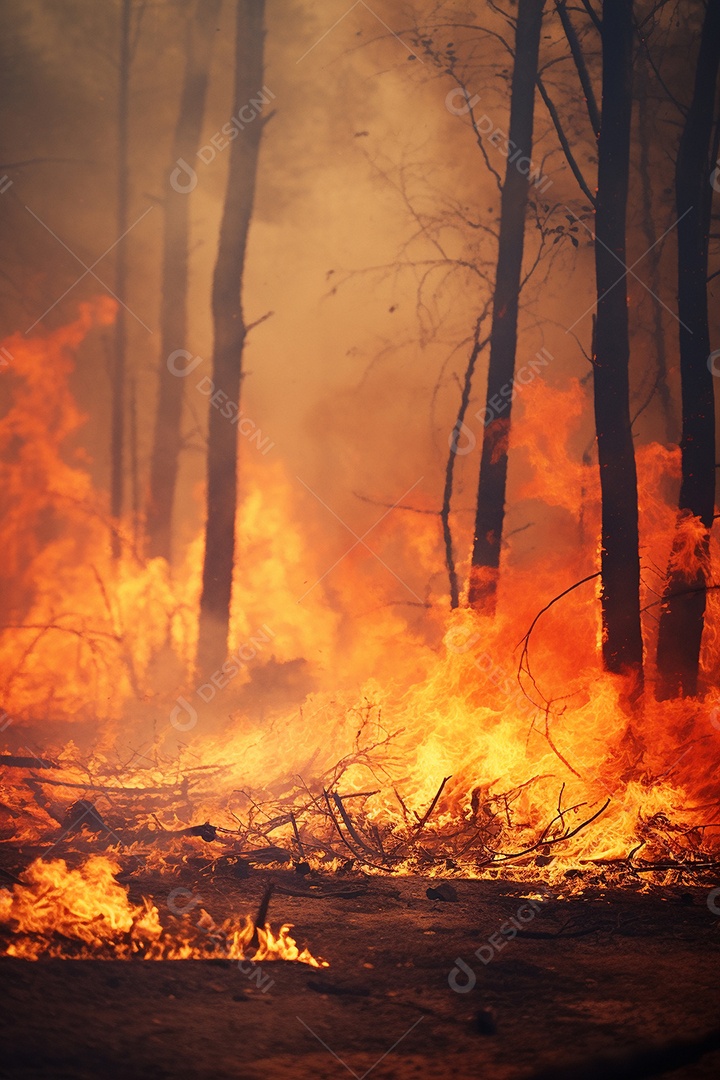 Incêndio florestal ardente destrói ambiente natural ao ar livre