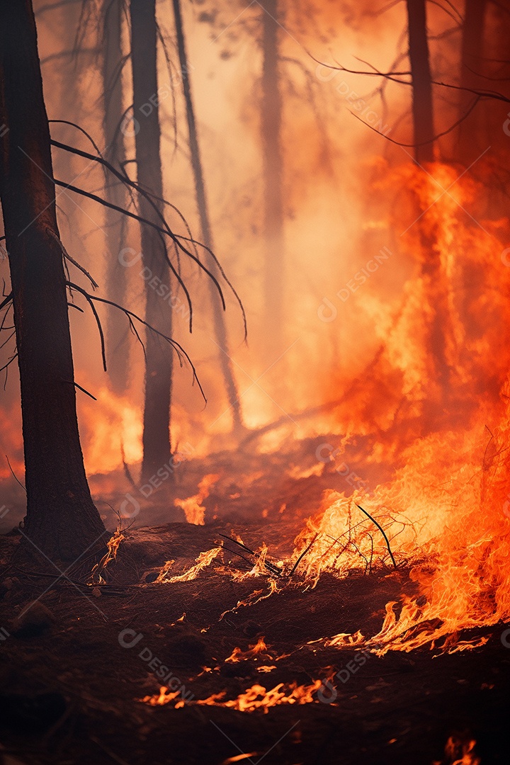 Incêndio florestal ardente destrói ambiente natural ao ar livre