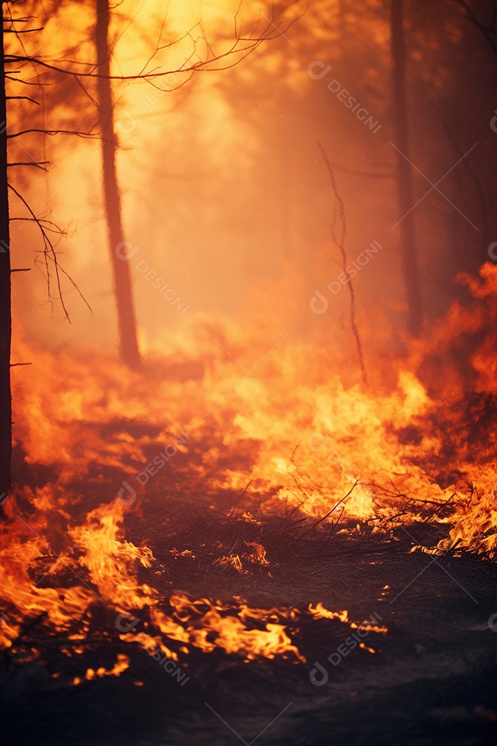 Incêndio florestal ardente destrói ambiente natural ao ar livre