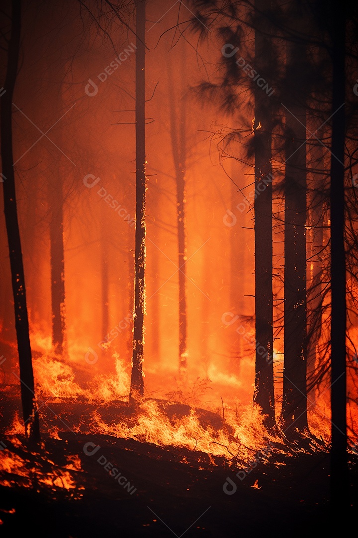 Incêndio florestal ardente destrói ambiente natural ao ar livre