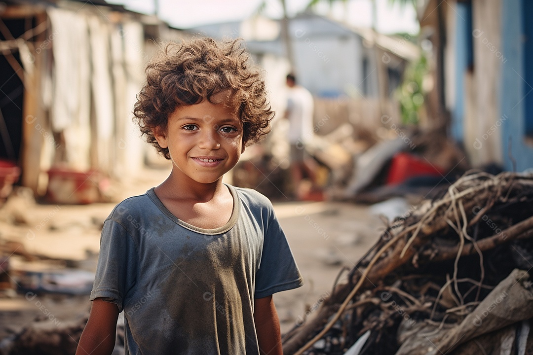 Um menino em uma favela brasileira