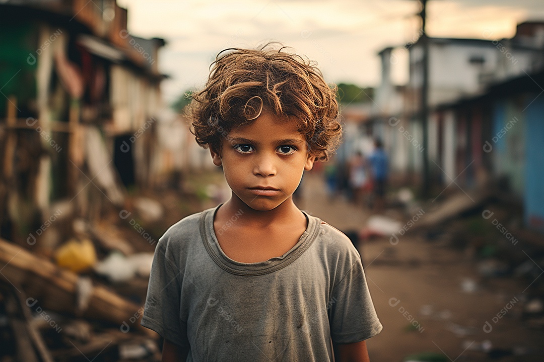 Um menino em uma favela brasileira